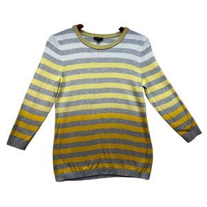 Talbots Womens Petite Striped Knit Sweater SP Yellow & Gray Casual